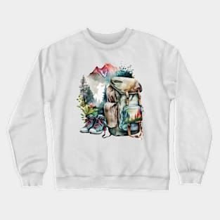 Backpack And Boots Watercolor Style Hiking Scene Crewneck Sweatshirt